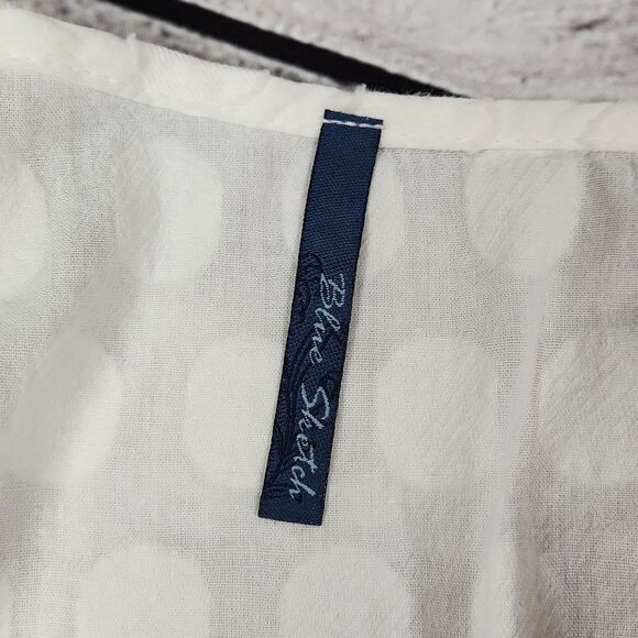 🐞Blue Sketch White Polka Dot Print Top Large - Picture 12 of 16